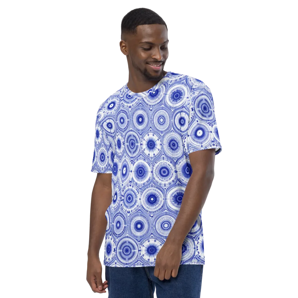 Indigo Circuit on Men's Crew Neck T-Shirt — Left sleeve