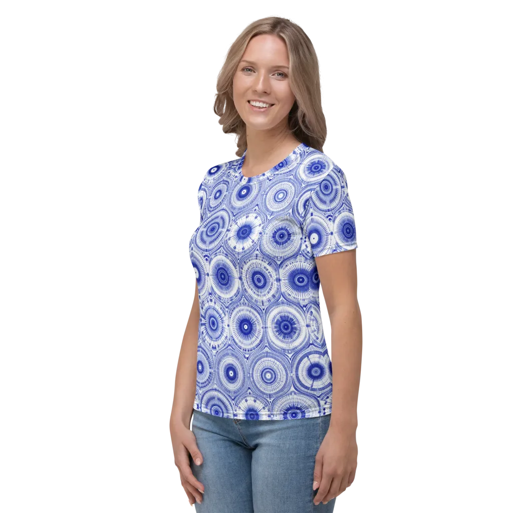Indigo Circuit on Women's Crew Neck T-Shirt — Left sleeve