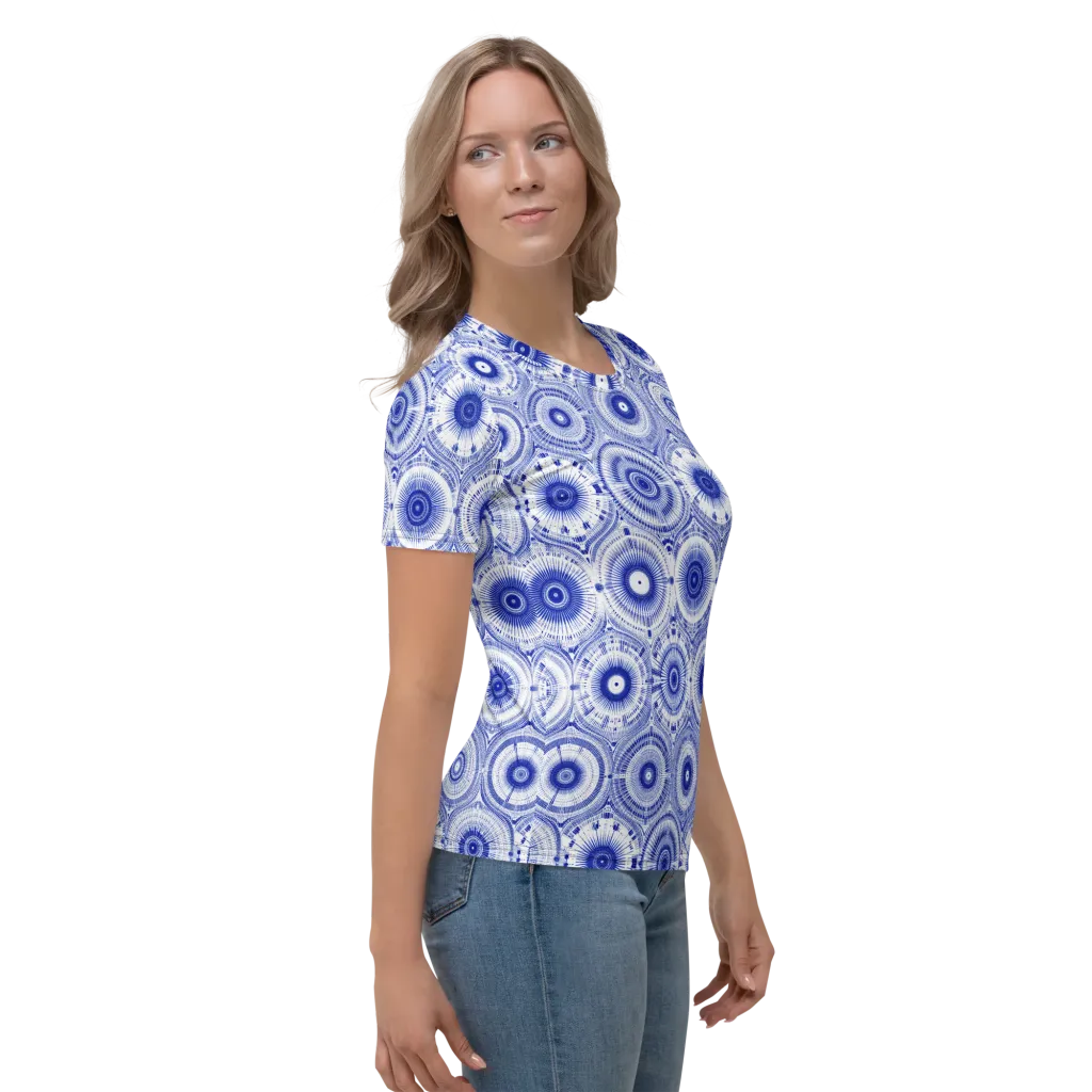 Indigo Circuit on Women's Crew Neck T-Shirt — Right sleeve