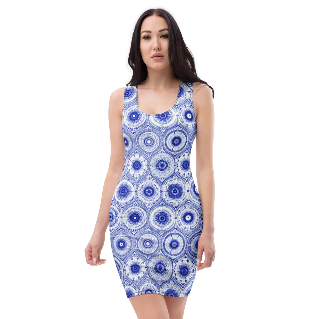 Indigo Circuit on Bodycon Dress — Front