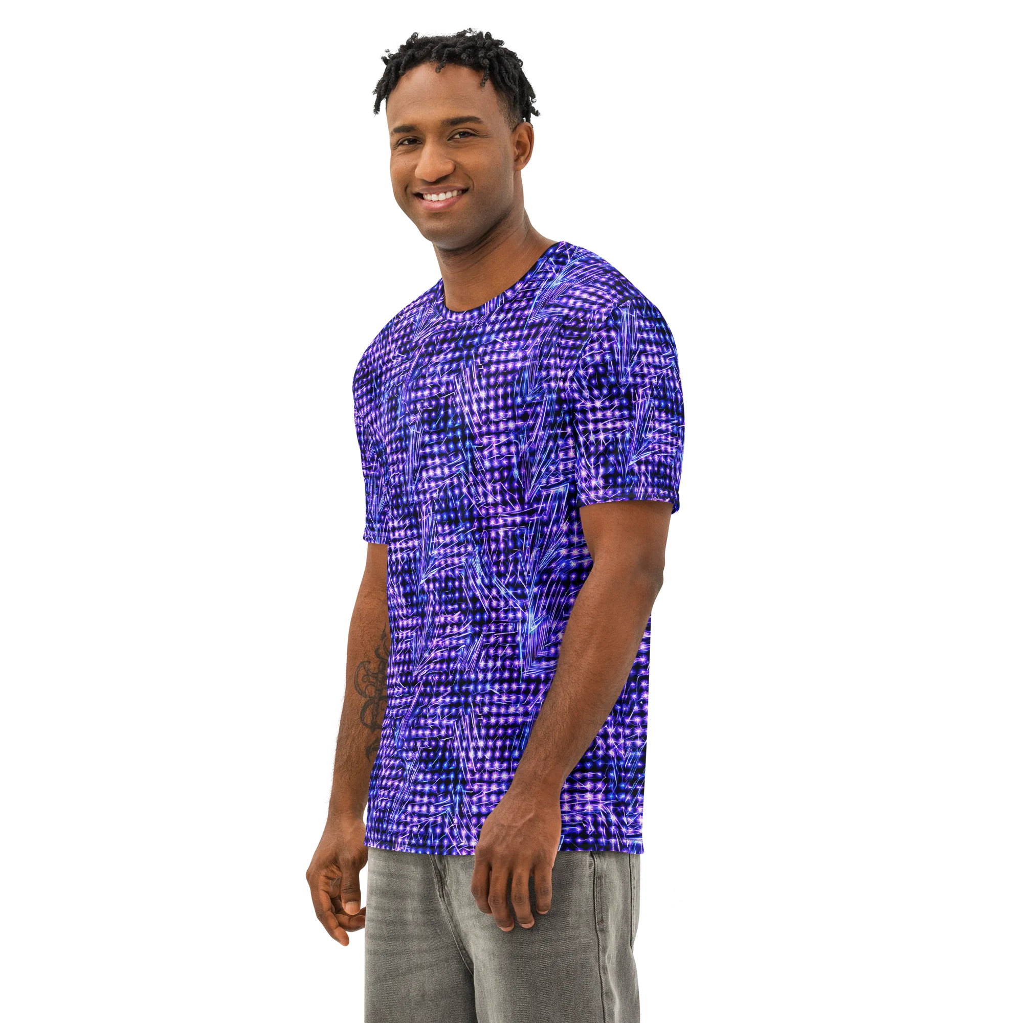 Ultraviolet Circuit on Men's Cotton Crew Neck T-Shirt — Left Front