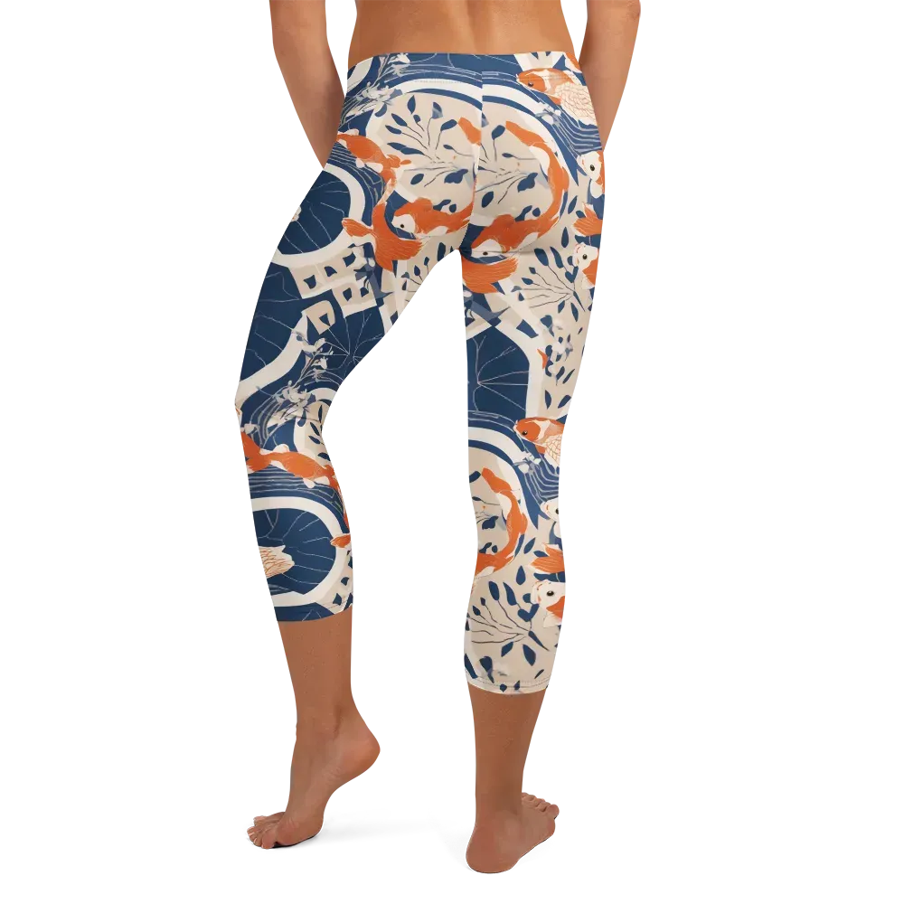 Indigo Koi Garden on Capri Leggings — Back