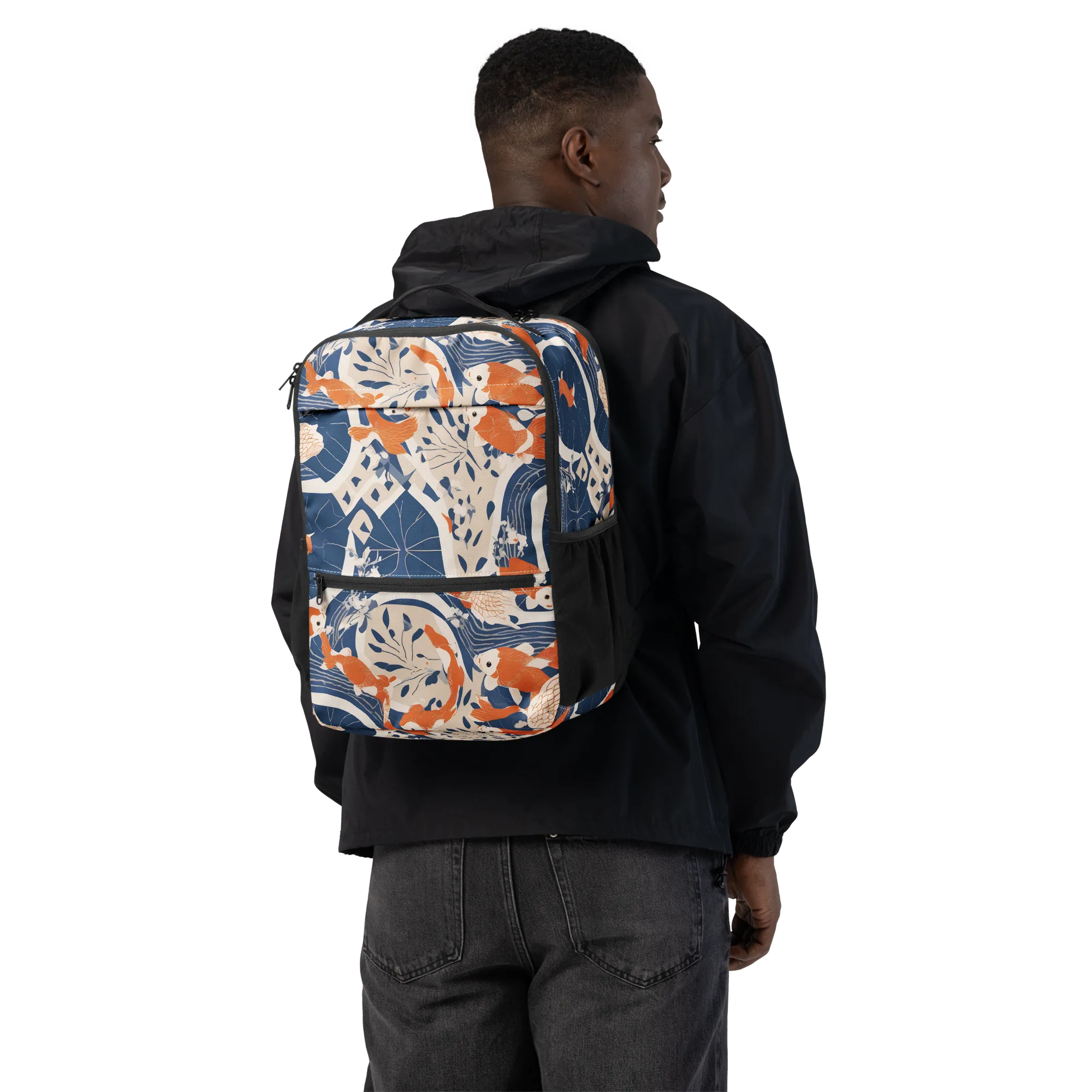 Indigo Koi Garden on Utility Backpack — Back