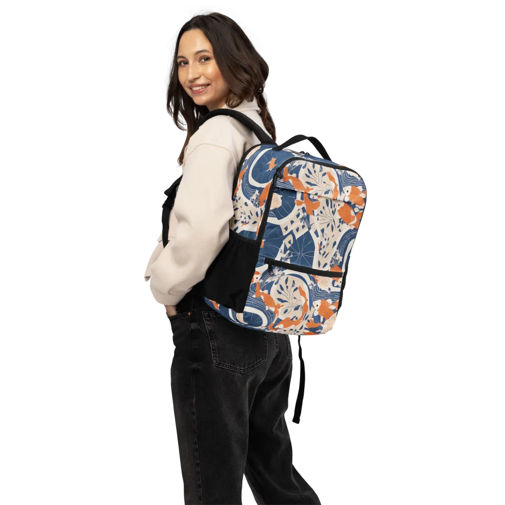 Indigo Koi Garden on Utility Backpack — Top print