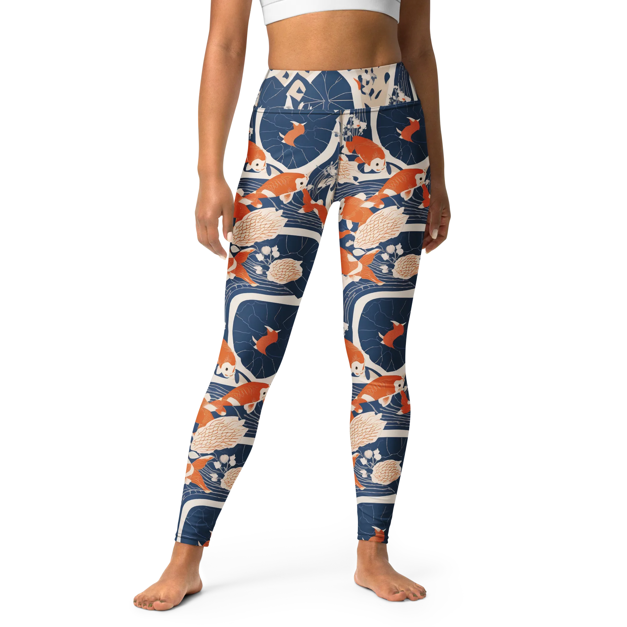 Indigo Koi Garden on Yoga Leggings — Print file