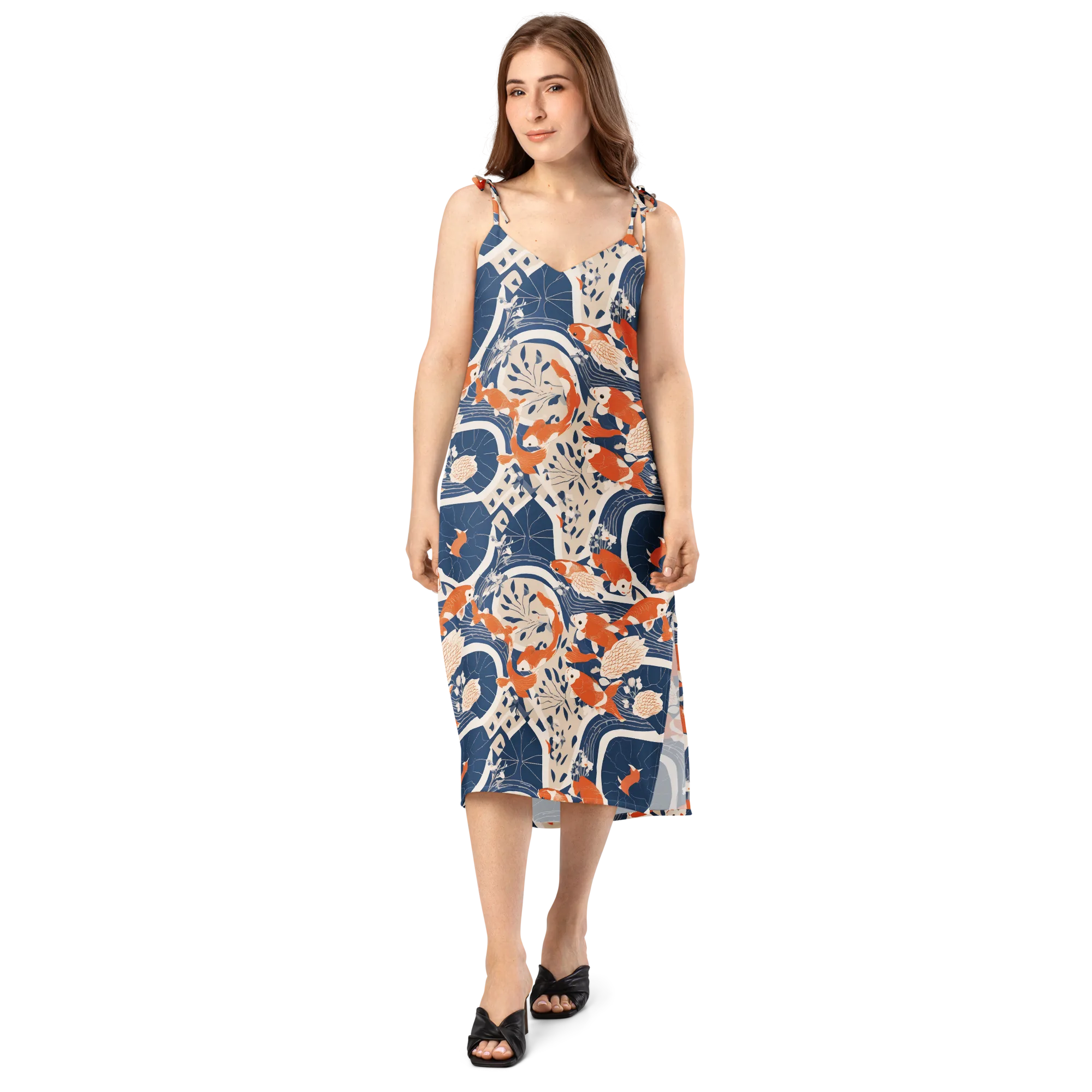 Indigo Koi Garden on Slip Dress — Front