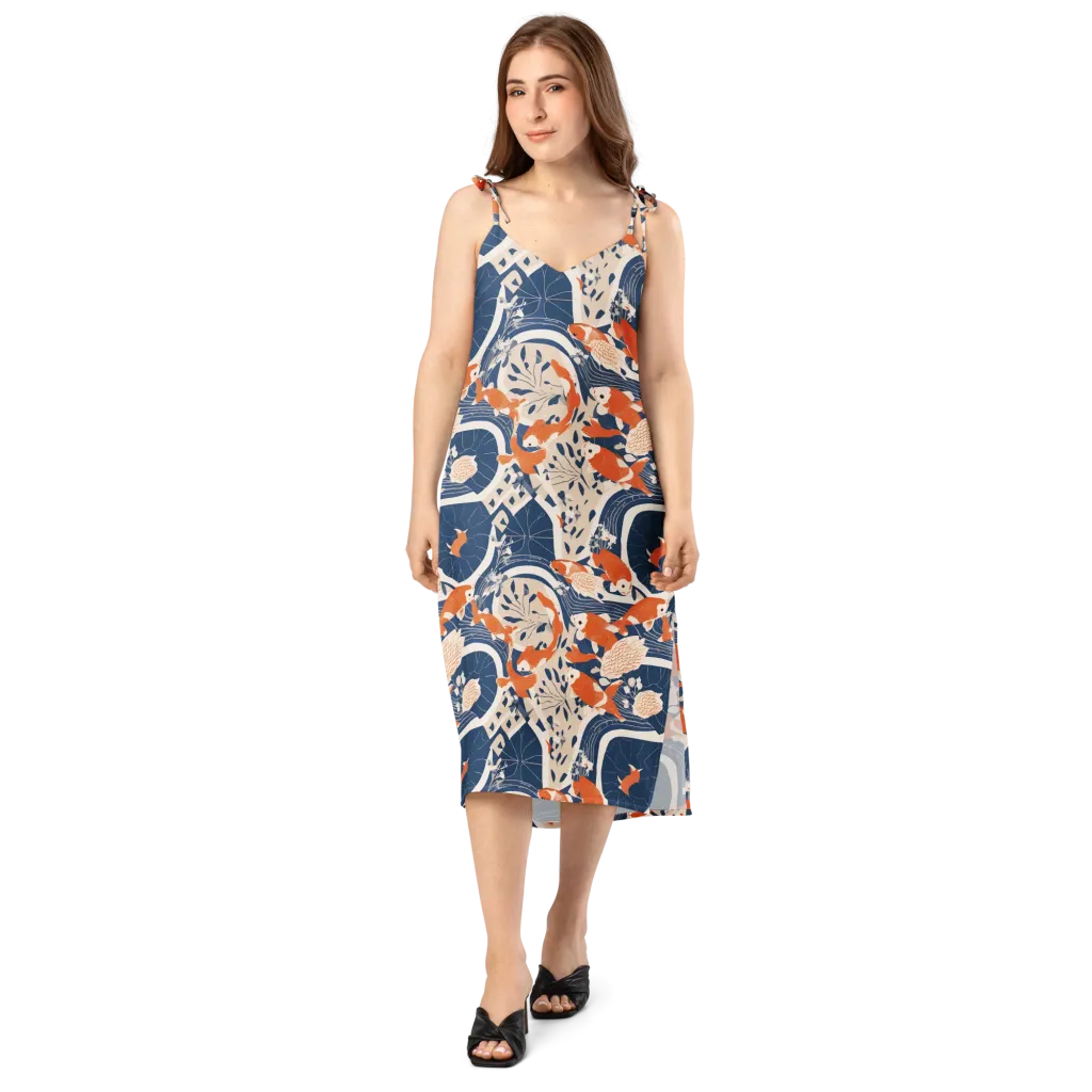 Indigo Koi Garden on Slip Dress — Front