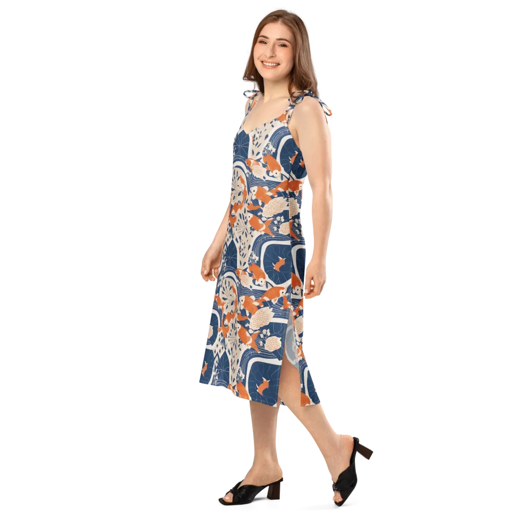 Indigo Koi Garden on Slip Dress — Left Front
