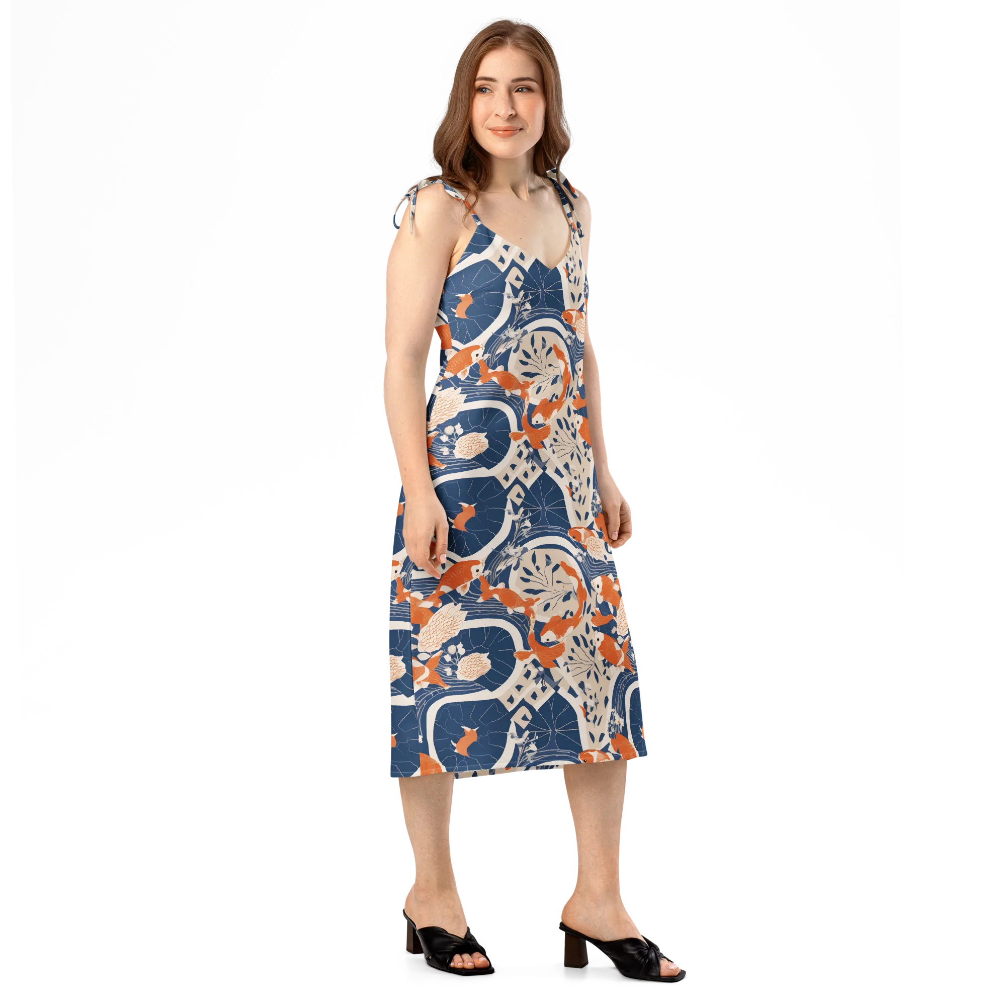 Indigo Koi Garden on Slip Dress — Right Front