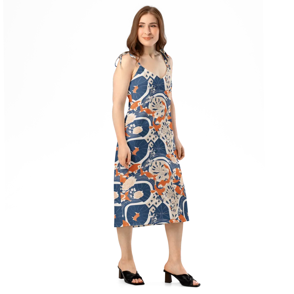 Indigo Koi Garden on Slip Dress — Right Front