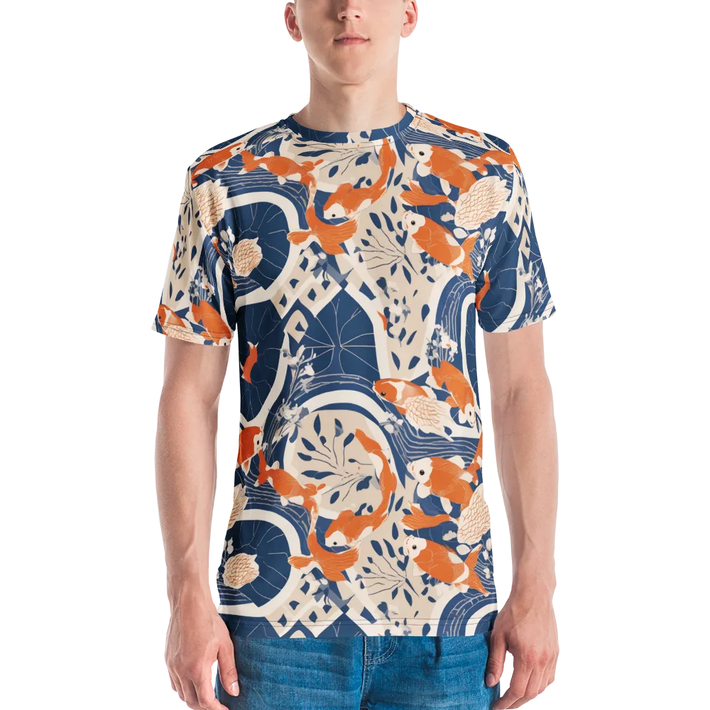 Indigo Koi Garden on Men's Crew Neck T-Shirt — Front