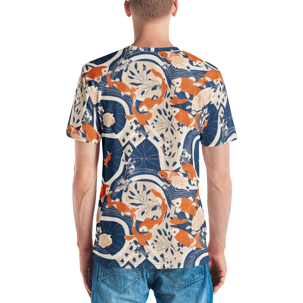 Indigo Koi Garden on Men's Crew Neck T-Shirt — Back
