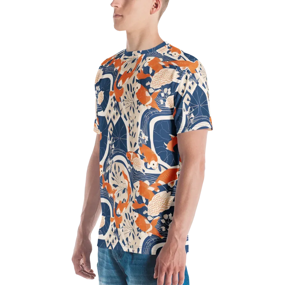 Indigo Koi Garden on Men's Crew Neck T-Shirt — Left