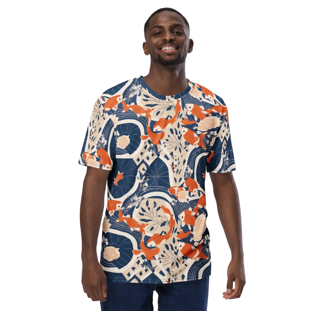 Indigo Koi Garden on Men's Crew Neck T-Shirt — Front print