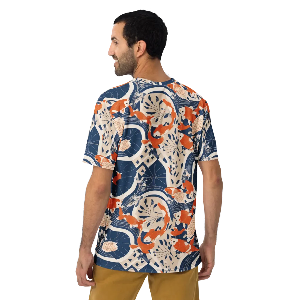 Indigo Koi Garden on Men's Crew Neck T-Shirt — Back print