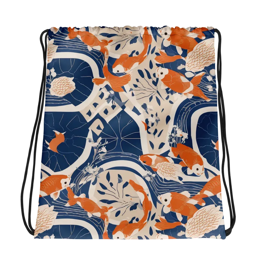 Indigo Koi Garden on Drawstring Bag — Mockup