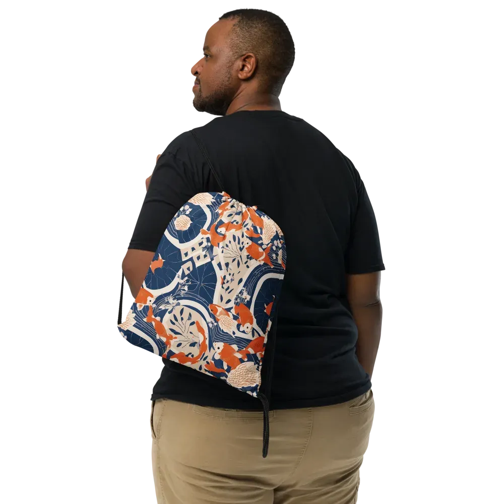 Indigo Koi Garden on Drawstring Bag — Print file