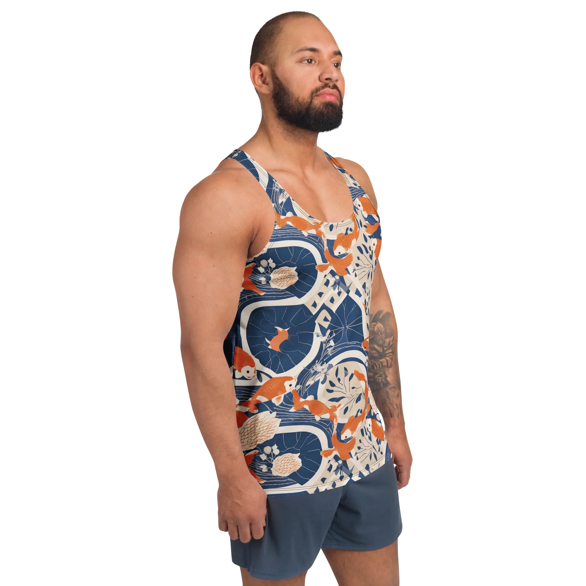 Indigo Koi Garden on Men's Tank Top — Front print
