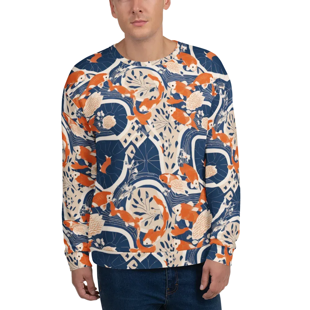 Indigo Koi Garden on Sweatshirt — Front