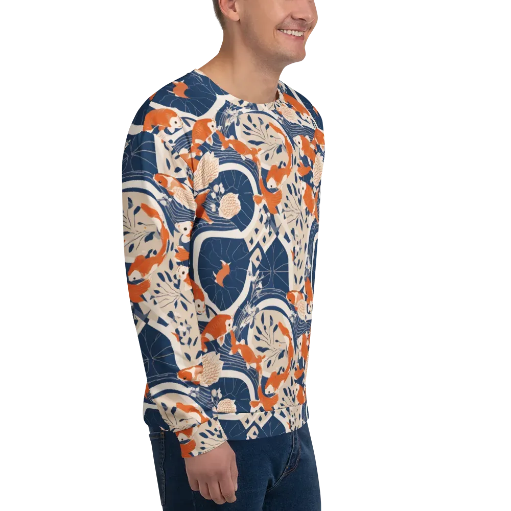 Indigo Koi Garden on Sweatshirt — Right Front