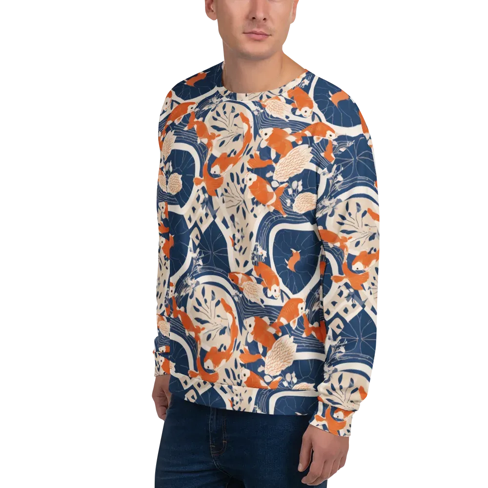 Indigo Koi Garden on Sweatshirt — Left Front