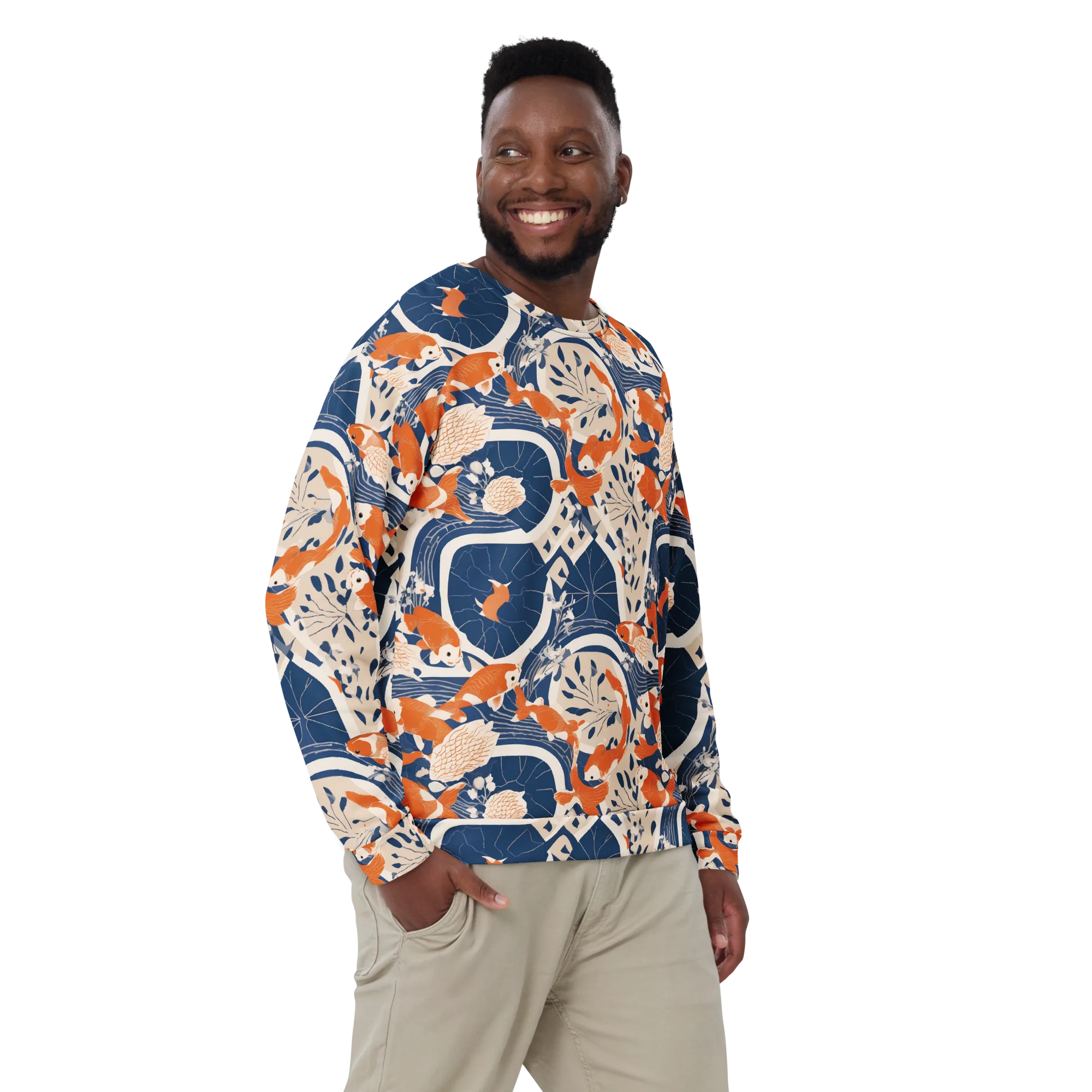 Indigo Koi Garden on Sweatshirt — Front print