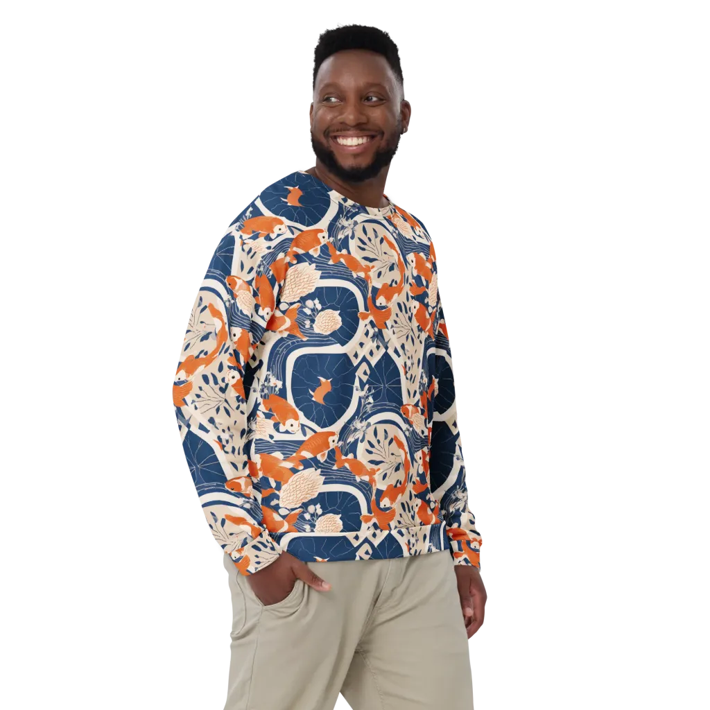 Indigo Koi Garden on Sweatshirt — Front print