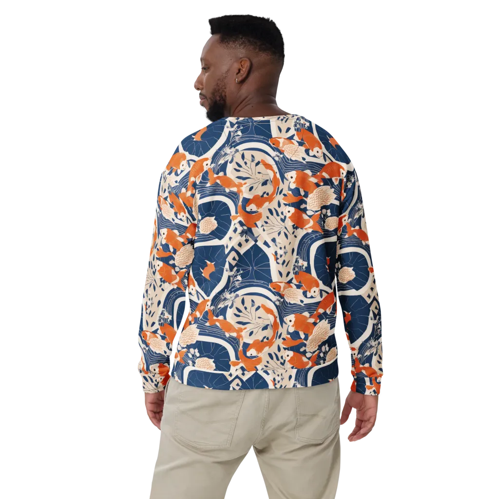 Indigo Koi Garden on Sweatshirt — Back print
