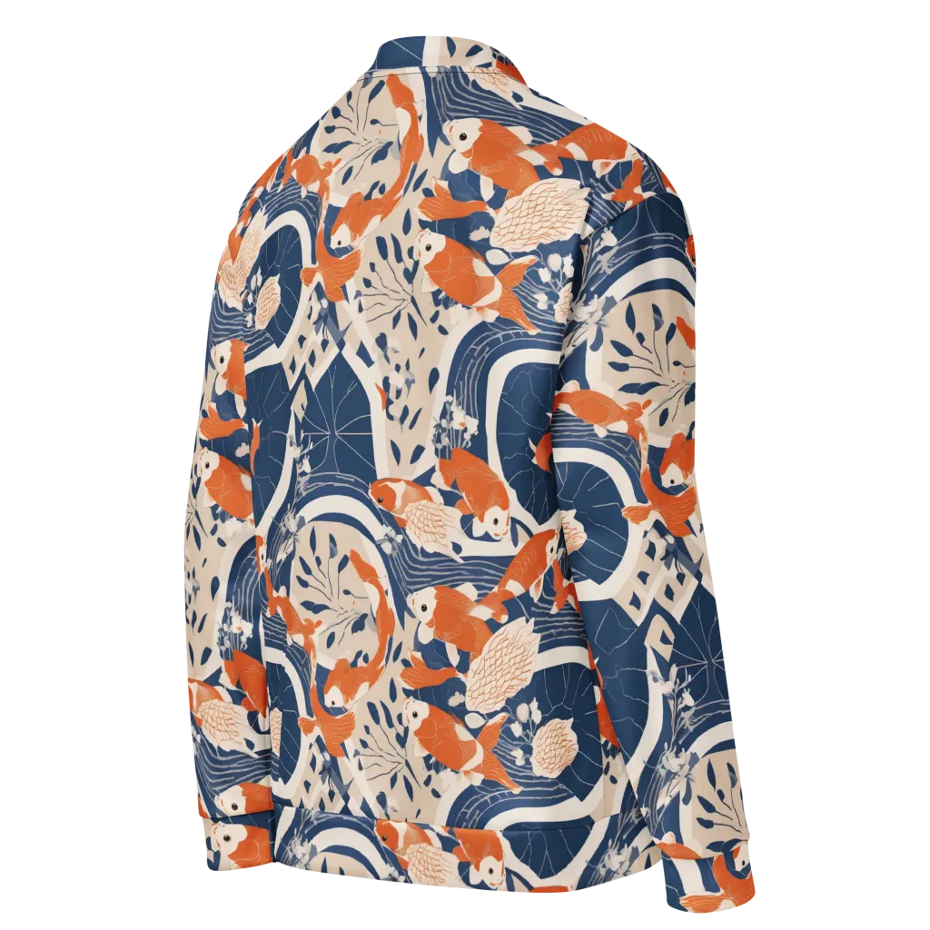 Indigo Koi Garden on Bomber Jacket — Details