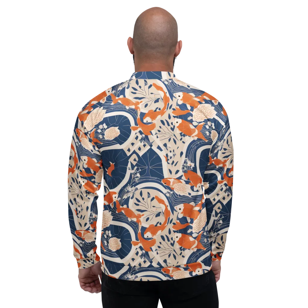 Indigo Koi Garden on Bomber Jacket — Back