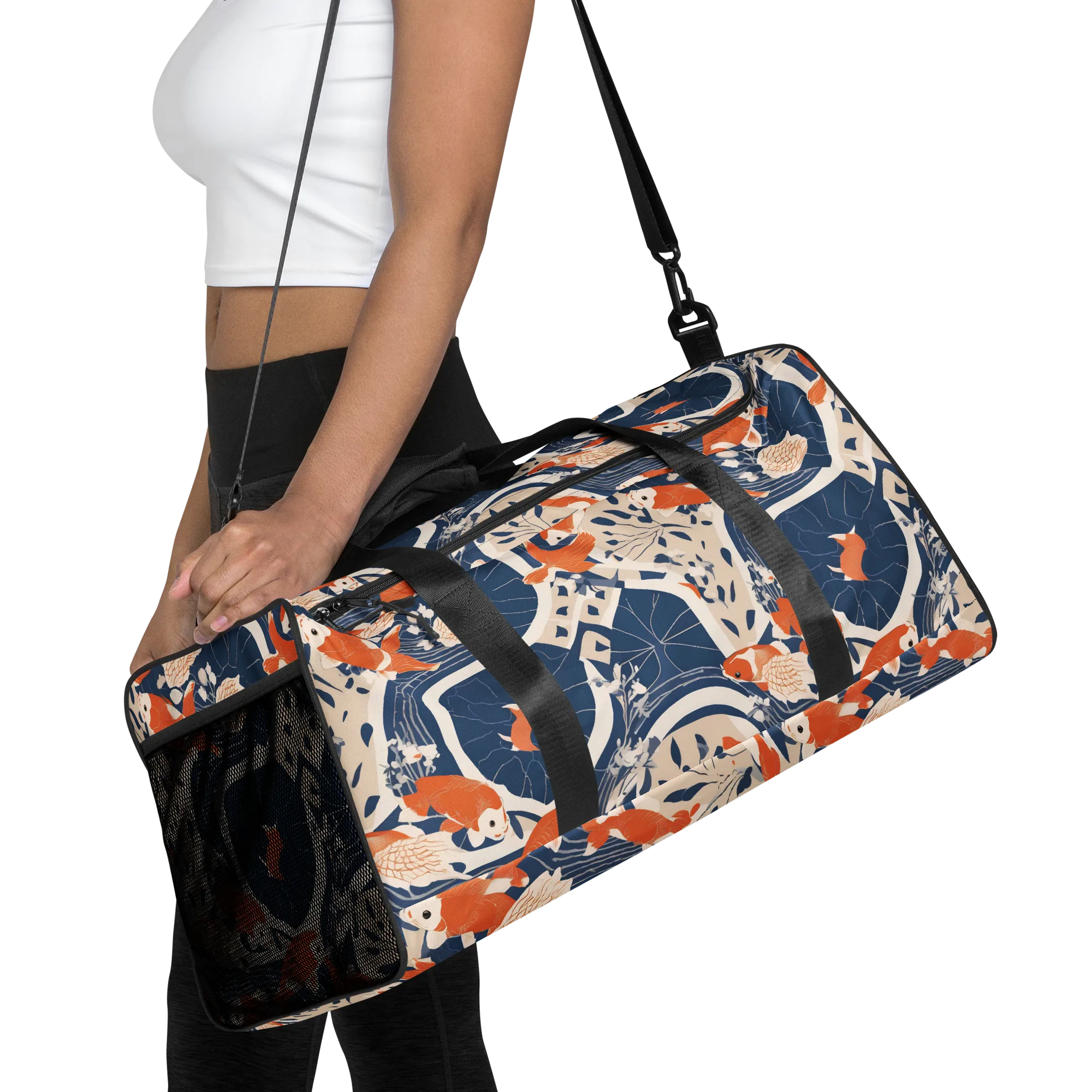 Indigo Koi Garden on Duffle Bag — Front