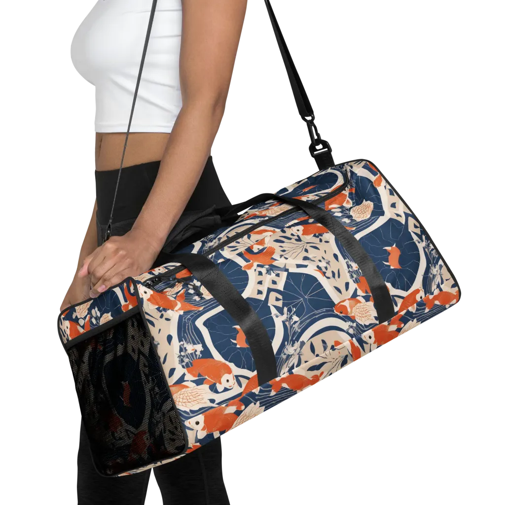 Indigo Koi Garden on Duffle Bag — Front