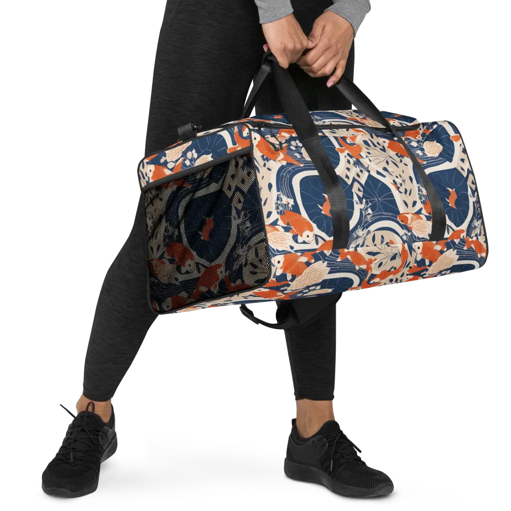 Indigo Koi Garden on Duffle Bag — Right Front