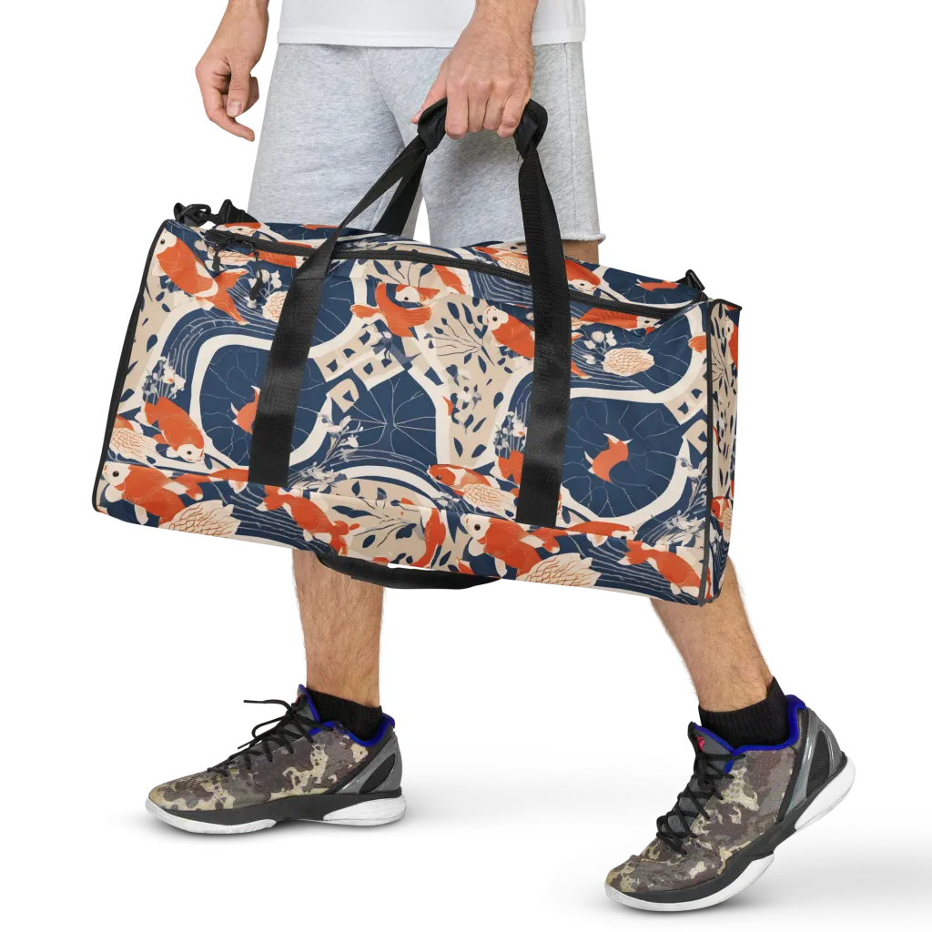 Indigo Koi Garden on Duffle Bag — Front print
