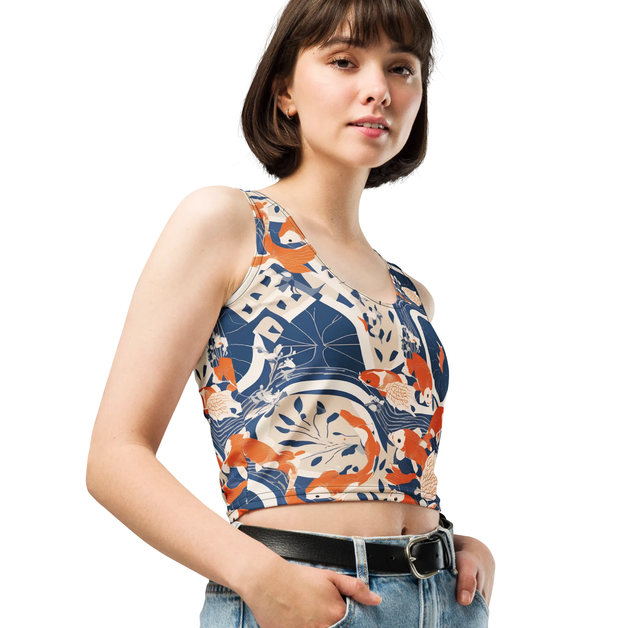 Indigo Koi Garden on Crop Top — Print file