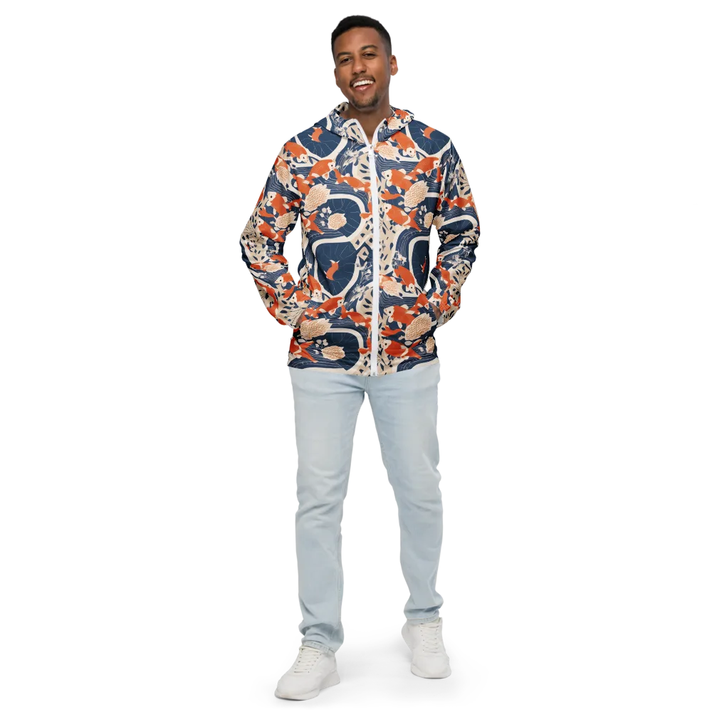 Indigo Koi Garden on Men's Windbreaker — Front