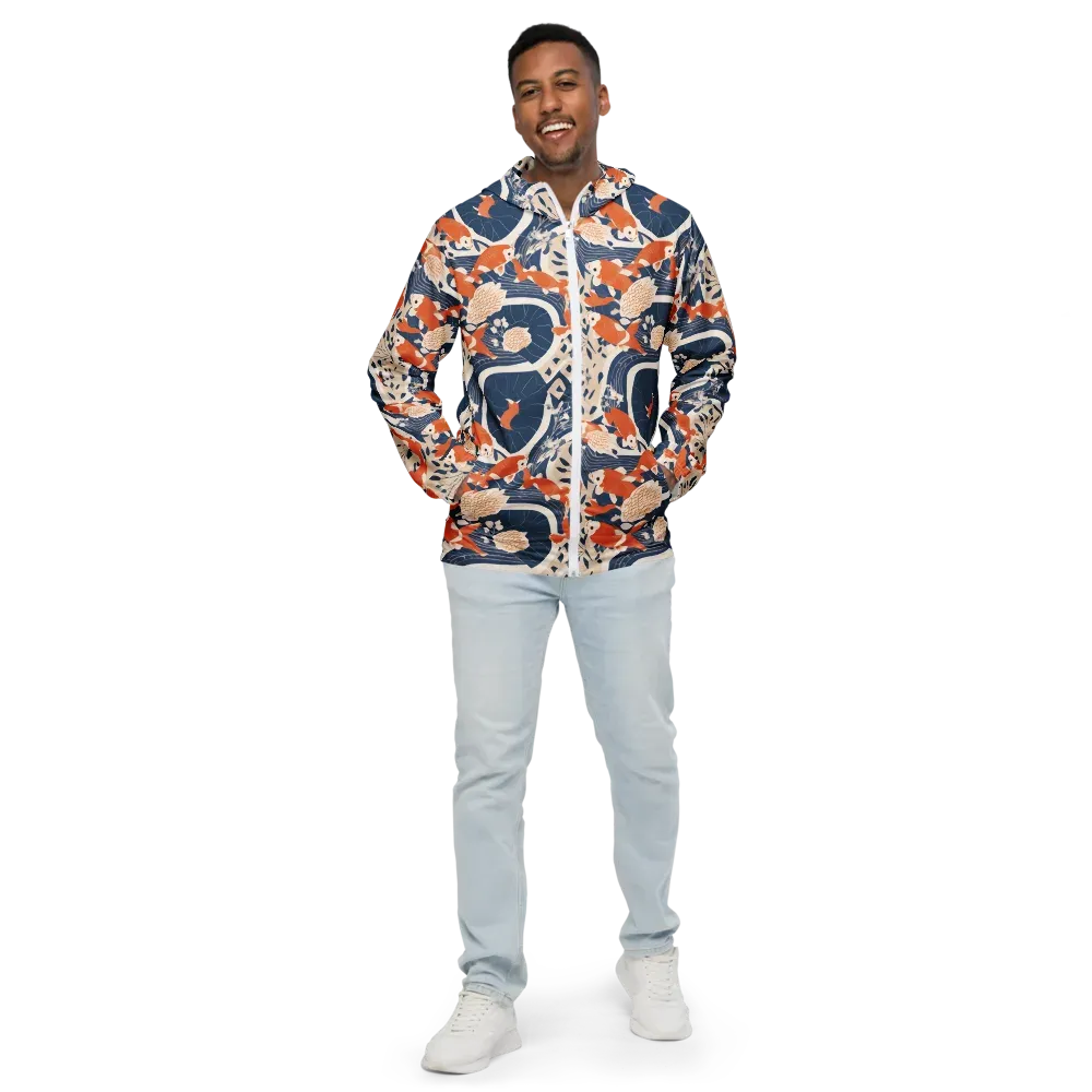Indigo Koi Garden on Men's Windbreaker — Front