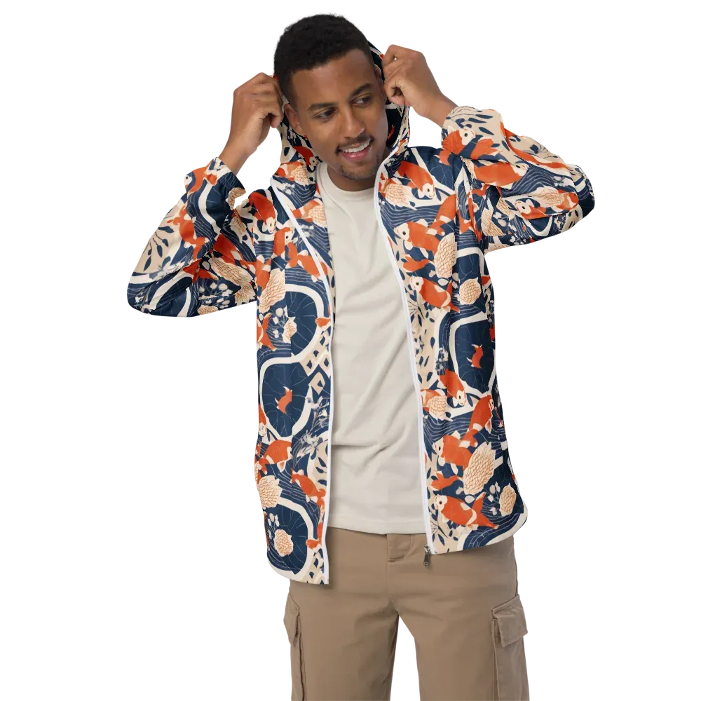 Indigo Koi Garden on Men's Windbreaker — Front 2