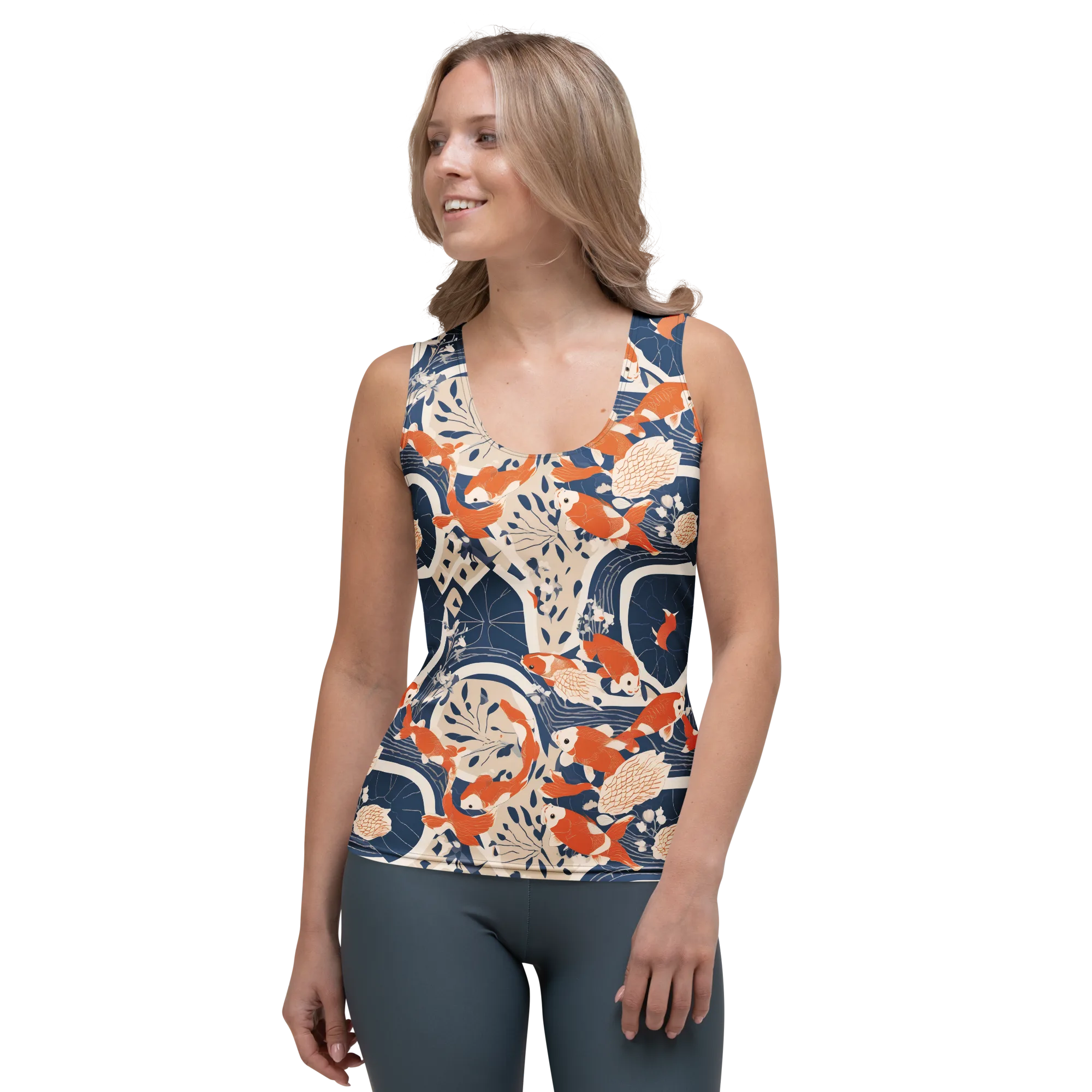 Indigo Koi Garden on Women's Tank Top — Front
