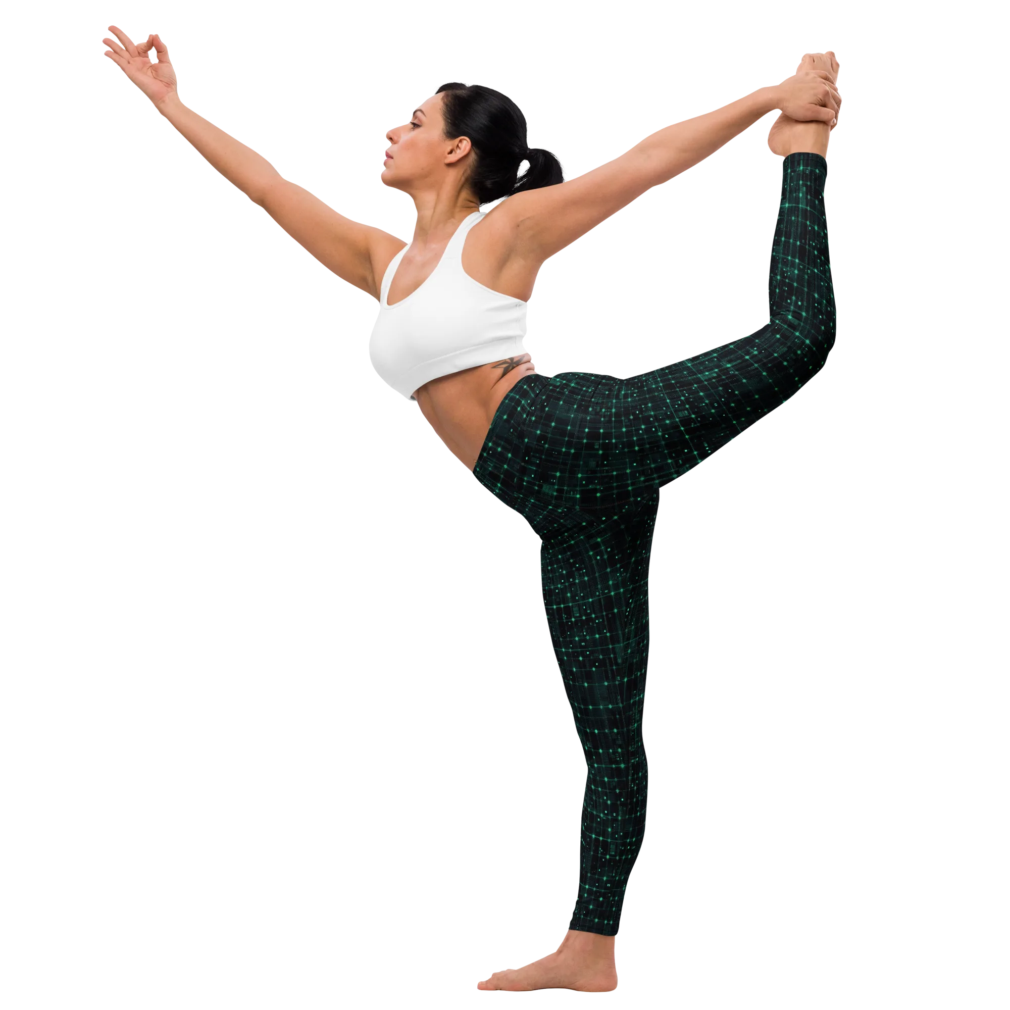 Neon Matrix on Yoga Leggings — Front waist