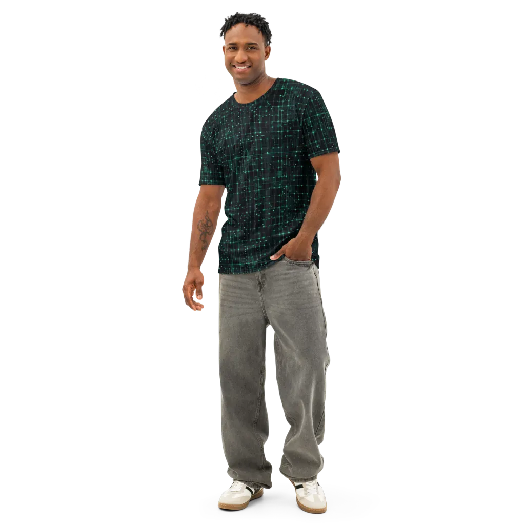 Neon Matrix on Men's Cotton Crew Neck T-Shirt — Front
