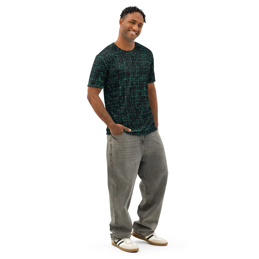 Neon Matrix on Men's Cotton Crew Neck T-Shirt — Right Front