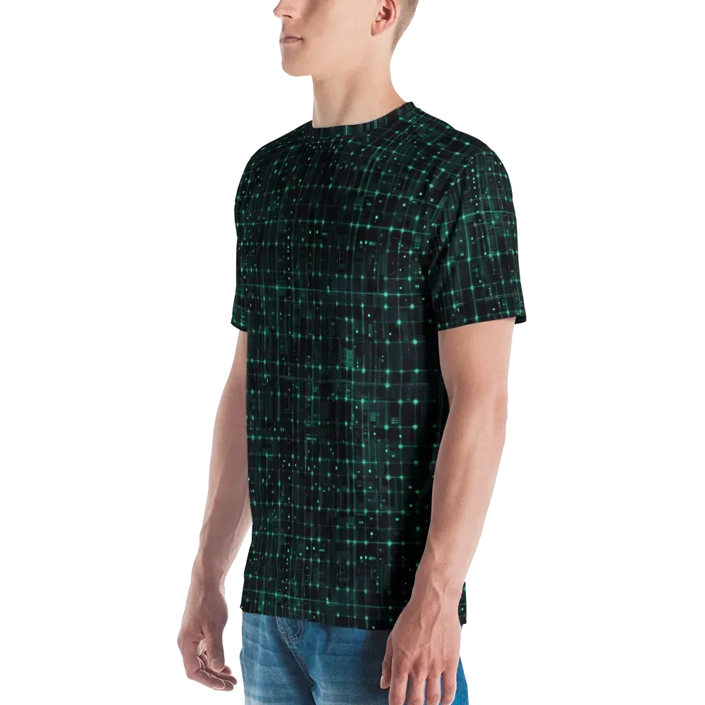 Neon Matrix on Men's Crew Neck T-Shirt — Left