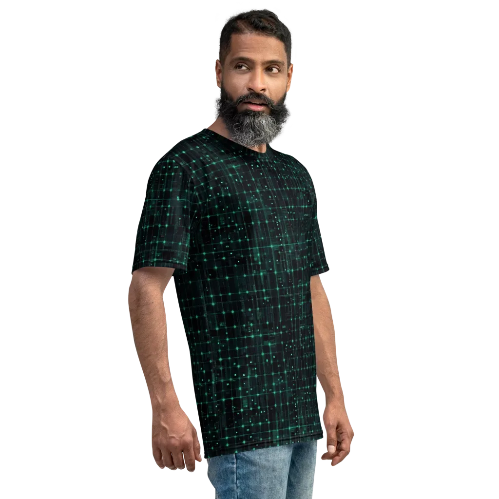 Neon Matrix on Men's Crew Neck T-Shirt — Right sleeve