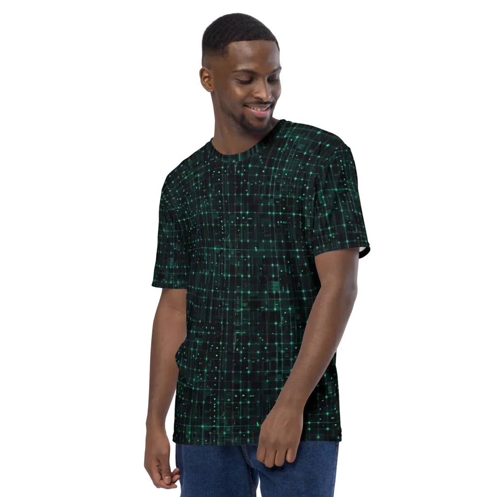 Neon Matrix on Men's Crew Neck T-Shirt — Left sleeve