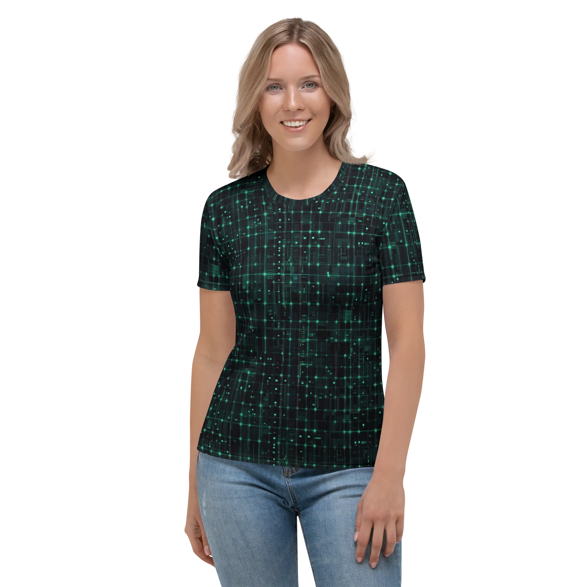 Neon Matrix on Women's Crew Neck T-Shirt — Front