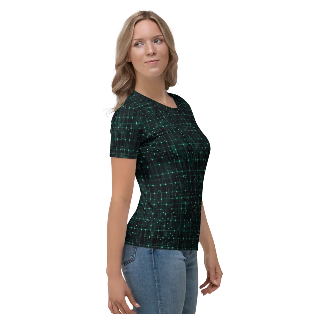 Neon Matrix on Women's Crew Neck T-Shirt — Right sleeve