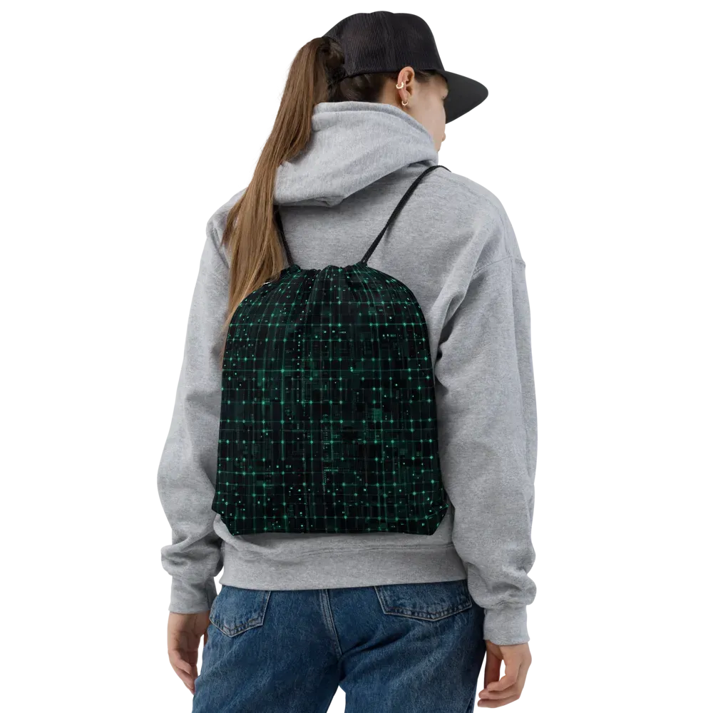 Neon Matrix on Drawstring Bag — Front
