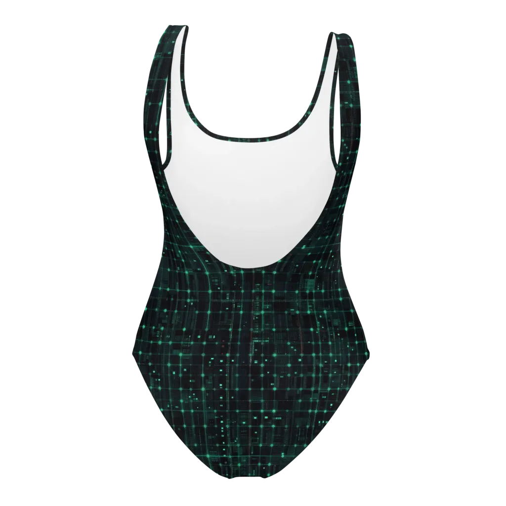 Neon Matrix on One-Piece Swimsuit — Back print