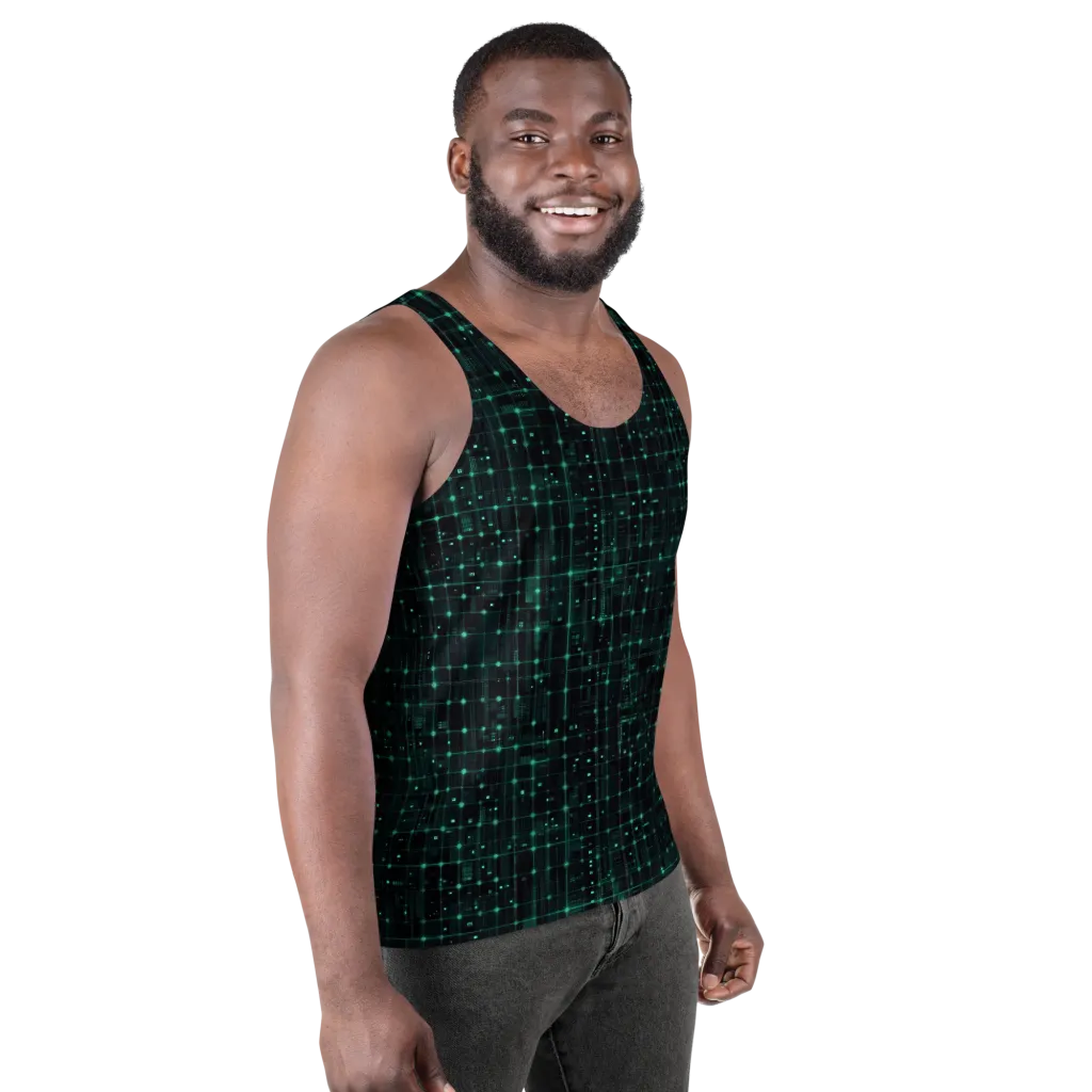 Neon Matrix on Men's Tank Top — Right Front